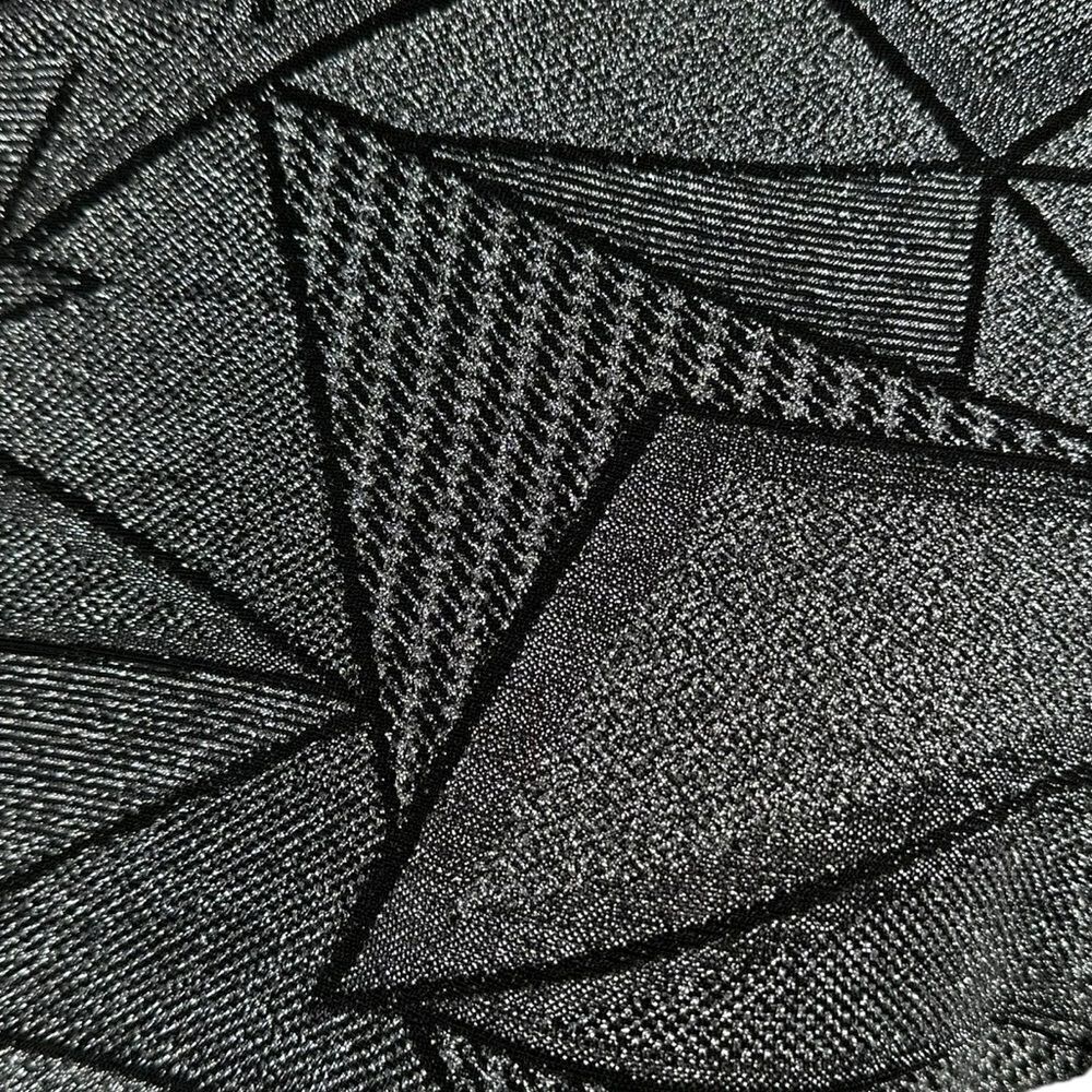 Geometric Print Silver & Black Shimmer Bodycon Mesh Long Sleeve Cropped Top - Picture 5 of 7
